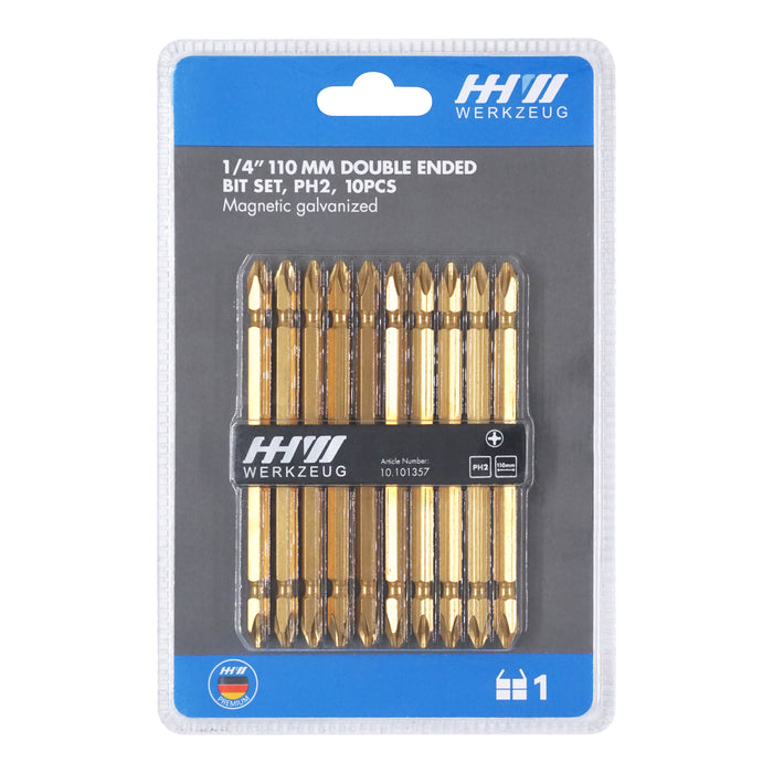 HHW ชุดดอกไขควงลม 110 มม. 10 ชิ้น PH2 Double ended bit set 110 mm. 10 pcs. 10.101357