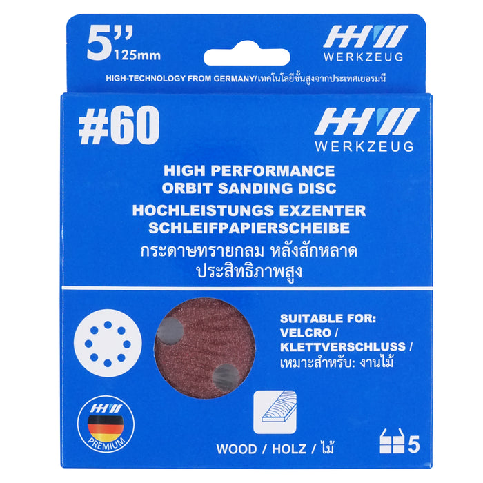 HHW กระดาษทรายกลมหลังสักหลาด 5 นิ้ว เบอร์ 60 Velcro sanding disc 5" Grit 60 10.101446