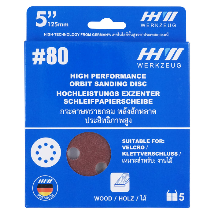 HHW กระดาษทรายกลมหลังสักหลาด 5 นิ้ว เบอร์ 80 Velcro sanding disc 5" Grit 80 10.101447