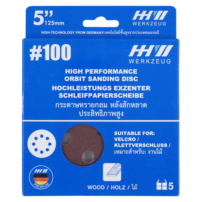 HHW กระดาษทรายกลมหลังสักหลาด 5 นิ้ว เบอร์ 100 Velcro sanding disc 5" Grit 100 10.101448