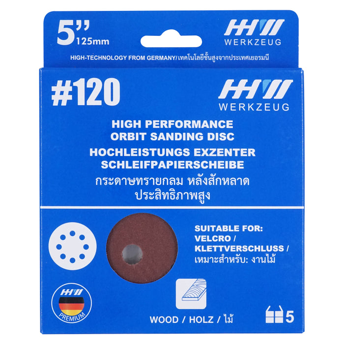 HHW กระดาษทรายกลมหลังสักหลาด 5 นิ้ว เบอร์ 120 Velcro sanding disc 5" Grit 120 10.101449