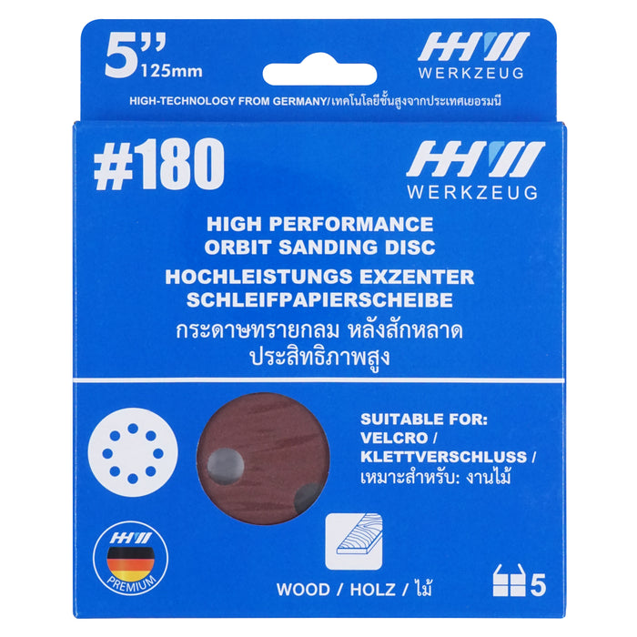 HHW กระดาษทรายกลมหลังสักหลาด 5 นิ้ว เบอร์ 180 Velcro sanding disc 5" Grit 180 10.101450