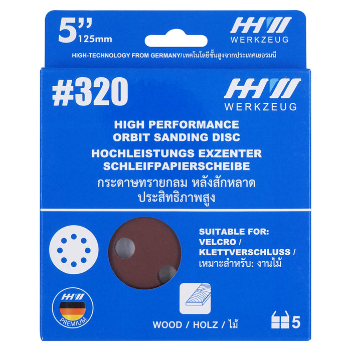 HHW กระดาษทรายกลมหลังสักหลาด 5 นิ้ว เบอร์ 320 Velcro sanding disc 5" Grit 320 10.101452