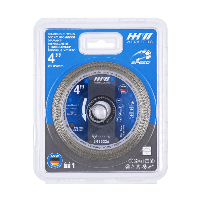 HHW ใบตัดเพชรเอ็กซ์เทอร์โบสปีด 4 นิ้ว Diamond cutting disc X-TURBO SPEED 4" 10.101491