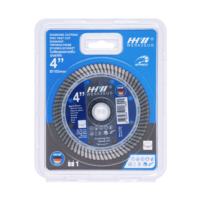 HHW ใบตัดเพชรเทอร์โบ ฟาสท์คัท 4 นิ้ว Diamond cutting discs fast cut turbo 4” 10.101710