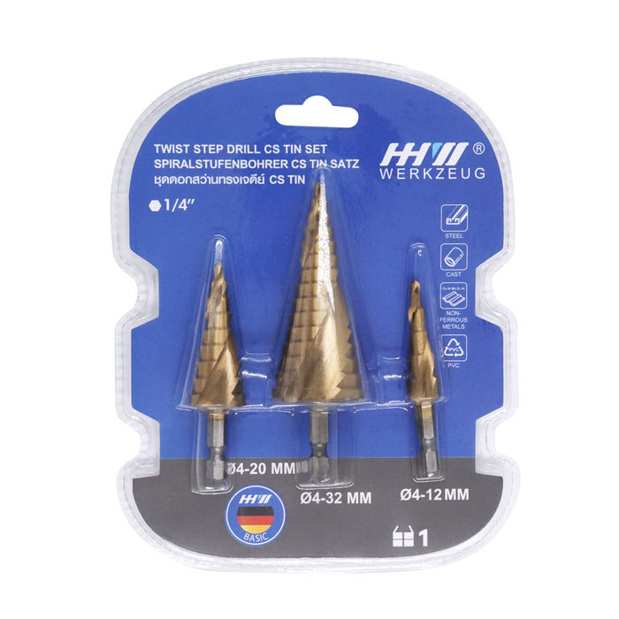HHW ชุดดอกสว่านทรงเจดีย์ CS TIN Twist step drill CS TIN set 10.101714