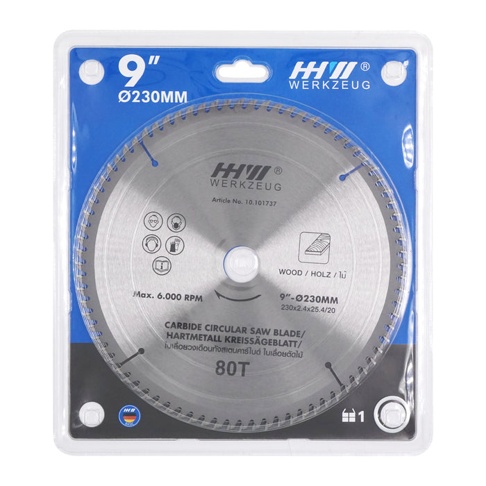 HHW ใบเลื่อยไม้ 9 นิ้ว 80 ฟัน TCT Saw blade wood Size 9" 80T 10.101737