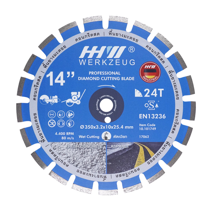 HHW ใบตัดถนน Laser Welded OSA 14 นิ้ว Diamond Cutting Disc Laser Welded OSA 14” 10.101749