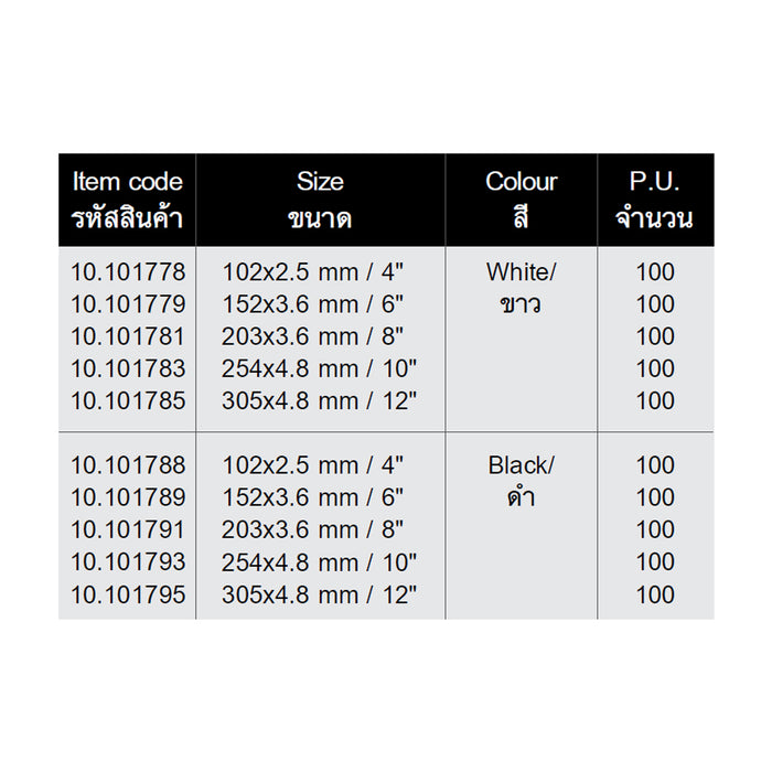 HHW เคเบิ้ลไทร์ 4 นิ้ว (สีดำ) Nylon Cable Ties 4" (Black) 10.101788
