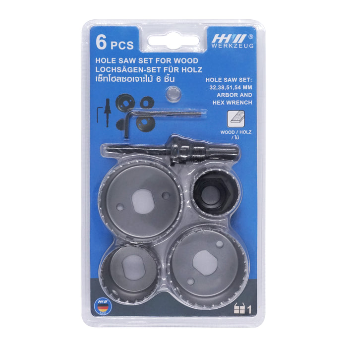 HHW ชุดโฮลซอเจาะไม้ 6 ชิ้น Hole Saw Set for Wood 6 pcs. 10.101811