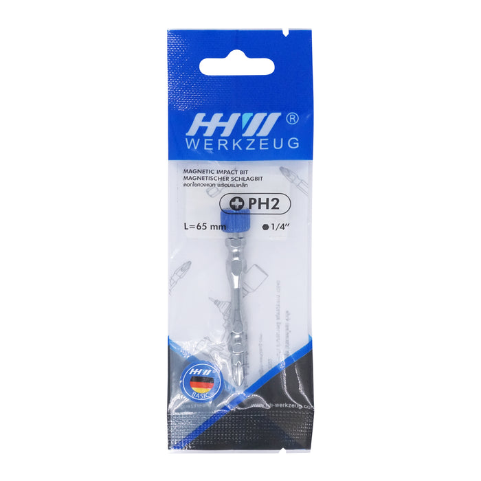 HHW ดอกไขควงแฉก พร้อมแม่เหล็ก 65 มม. แพ็ค 1 ชิ้น PH2 Magnetic impact bit 65 mm. 1 pc. 10.101842