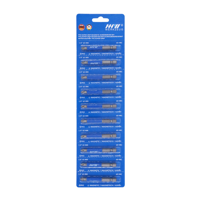 HHW ดอกไขควง พร้อมแม่เหล็ก 65 มม. (แพ็ค 10 ชิ้น) PH2 Supergrip Magnetic Screwdriver Bit 65 mm. (10 pcs.) 10.101864