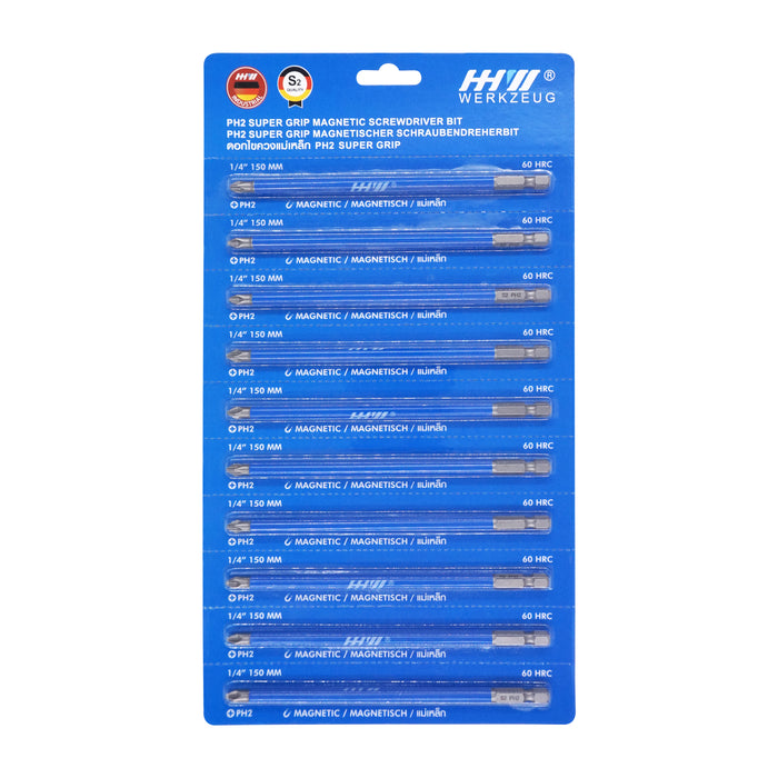 HHW ดอกไขควง พร้อมแม่เหล็ก 150 มม. (แพ็ค 10 ชิ้น) PH2 Supergrip Magnetic Screwdriver Bit 150 mm. (10 pcs.) 10.101865
