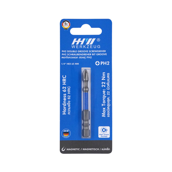 HHW ดอกไขควงแฉก ร่องคู่ ขนาด 65 มม PH2 Double Groove Magnetic Screwdriver Bit Size 65 mm 10.101868