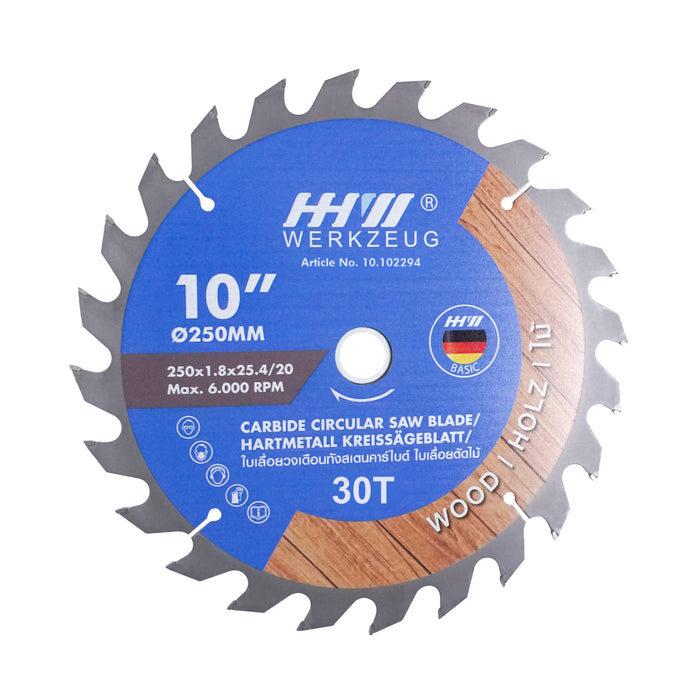 HHW ใบเลื่อยไม้ 10 นิ้ว 30 ฟัน TCT Saw blade wood 10" 30T 10.102294