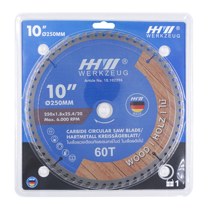 HHW ใบเลื่อยไม้ 10 นิ้ว 60 ฟัน TCT Saw blade wood 10" 60T 10.102296