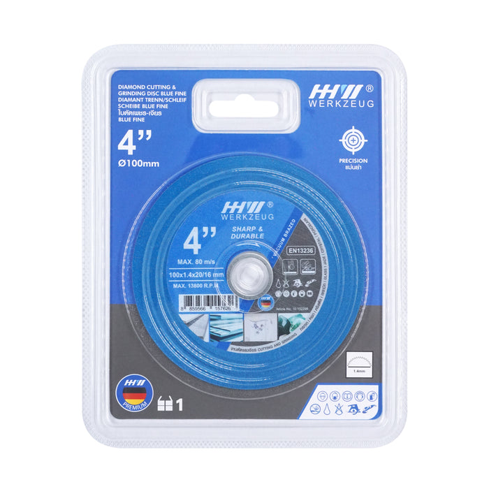 HHW ใบเพชรตัด-เจียร BLUE FINE 4 นิ้ว Diamond Cutting & Grinding Disc BLUE FINE 4" 10.102299