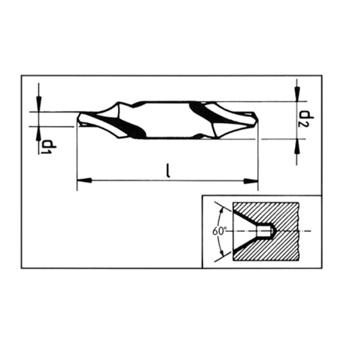 HHW ดอกนำศูนย์ HSS DIN 333 Form A 1.25x3.15 มม Center Drill HSS DIN 333 Form A 1.25x3.15 mm 10.102301