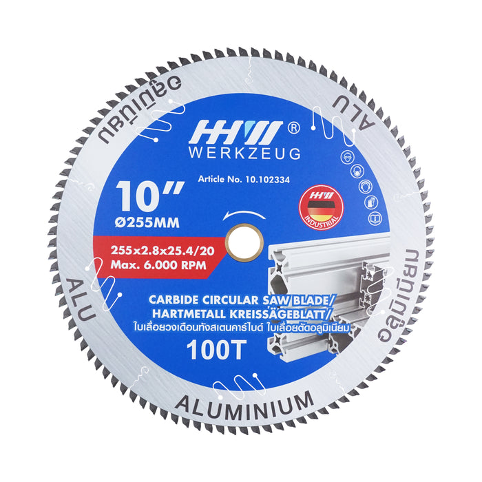 HHW ใบเลื่อยอลูมิเนียม ขนาด 10" 100ฟัน TCT Saw Blade Aluminium Size 10” 100T 10.102334