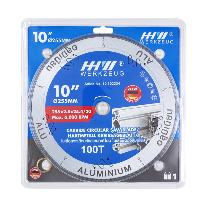HHW ใบเลื่อยอลูมิเนียม ขนาด 10" 100ฟัน TCT Saw Blade Aluminium Size 10” 100T 10.102334