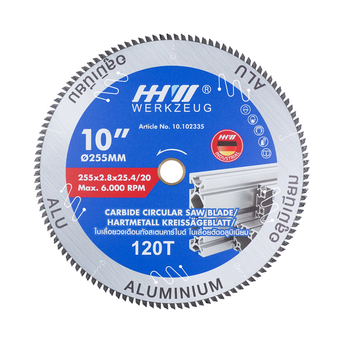 HHW ใบเลื่อยอลูมิเนียม ขนาด 10" 120ฟัน TCT Saw Blade Aluminium Size 10” 120T 10.102335