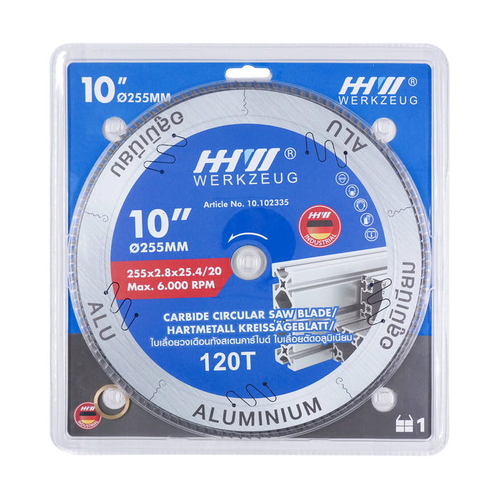 HHW ใบเลื่อยอลูมิเนียม ขนาด 10" 120ฟัน TCT Saw Blade Aluminium Size 10” 120T 10.102335