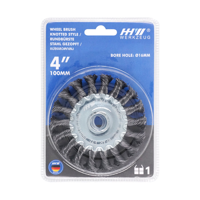 HHW แปรงลวดกลม (เหล็ก) 100 มม / 4 นิ้ว Wheel brush knotted style 100 mm / 4" 10.102349