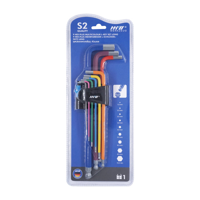 HHW ชุดประแจหกเหลี่ยม หัวบอล 9 Hex-Plus Multicolour L-Key Set Long 11.100039