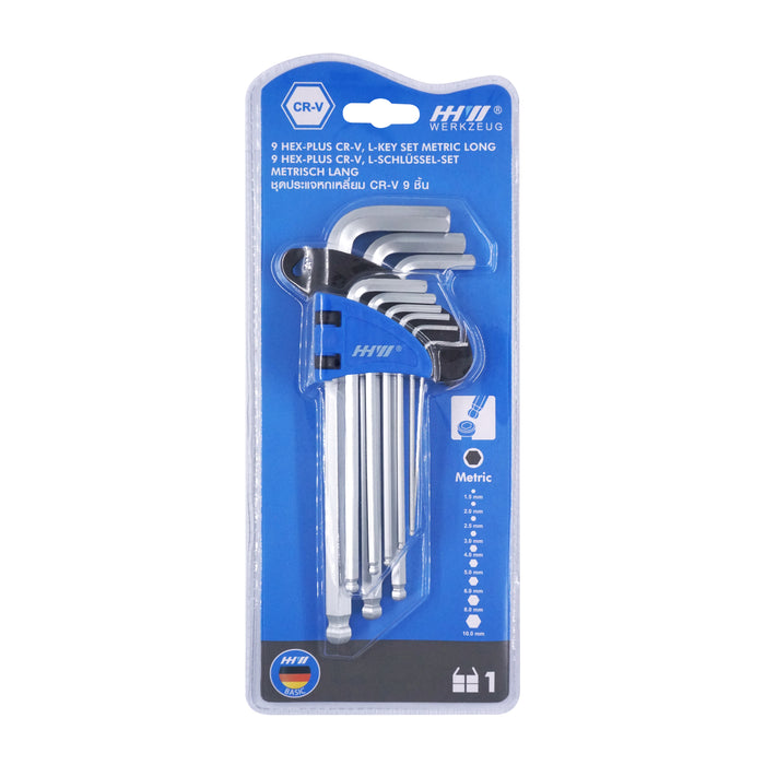 HHW ชุดประแจหกเหลี่ยม CR-V 9 ชิ้น 9 Hex-Plus CR-V, L-key Set Metric 11.100041