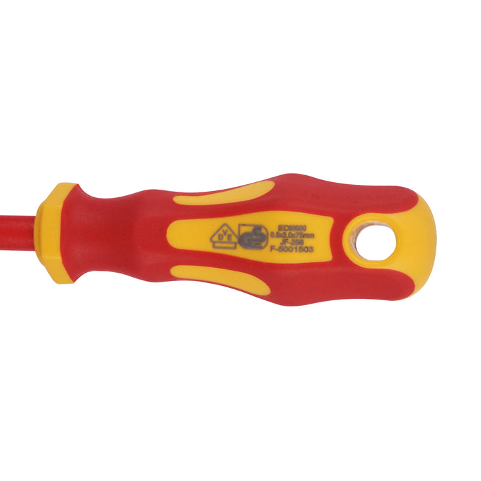 HHW ไขควงปากแบน หุ้มฉนวนกันไฟ ขนาด 0.5x3.0x75 มม VDE Screwdriver Size 0.5x3.0x75 mm IEC 60900 11.100113