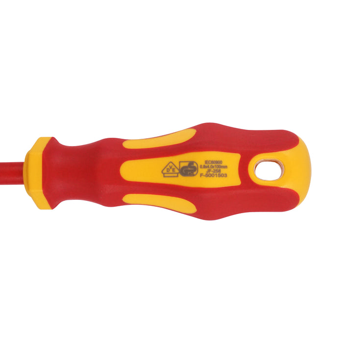 HHW ไขควงปากแบน หุ้มฉนวนกันไฟ ขนาด 0.8x4.0x100 มม VDE Screwdriver Size 0.8x4.0x100 mm IEC 60900 11.100114