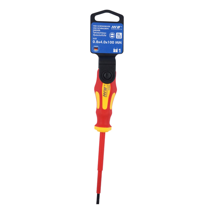 HHW ไขควงปากแบน หุ้มฉนวนกันไฟ ขนาด 0.8x4.0x100 มม VDE Screwdriver Size 0.8x4.0x100 mm IEC 60900 11.100114