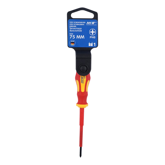 HHW ไขควงปากแฉก หุ้มฉนวนกันไฟ ขนาด PH0x75 มม VDE Screwdriver Size PH0x75 mm IEC 60900 11.100116