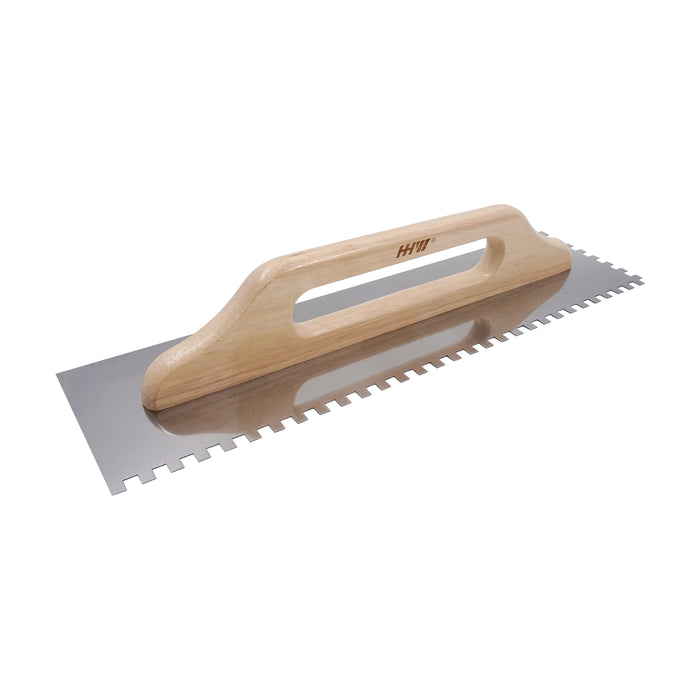 HHW เกรียงหวี สแตนเลส 130x480 มม Two-handed smoothing trowel stainless steel with teeth 130x480 mm 11.100145