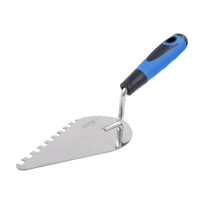 HHW เกรียงหวีสามเหลี่ยม สแตนเลส 6 นิ้ว Bricklaying trowel with teeth stainless steel 6" 11.100148