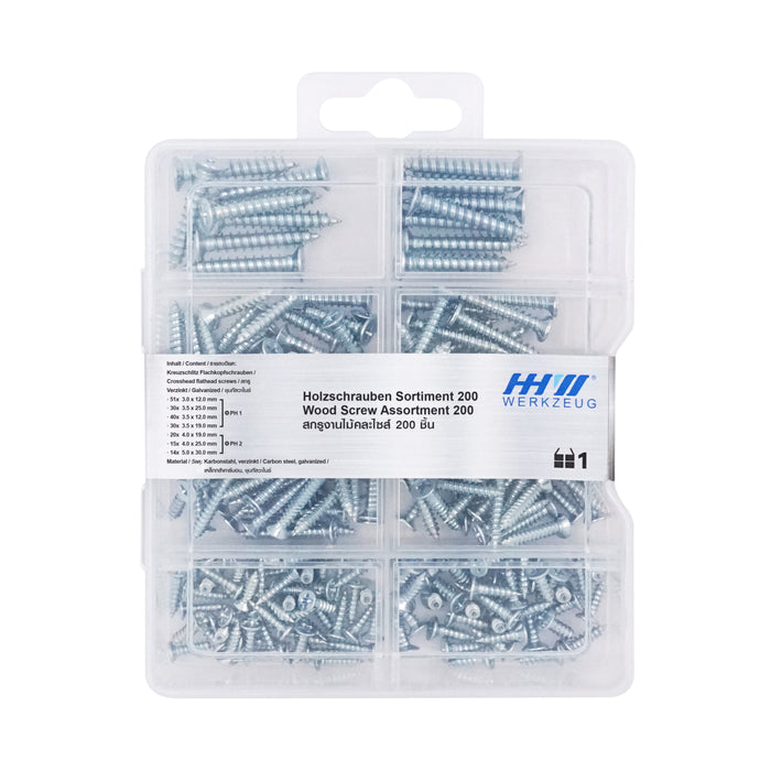 HHW สกรูงานไม้คละไซส์ 200 ชิ้น Wood screw assortment 200 20.100015