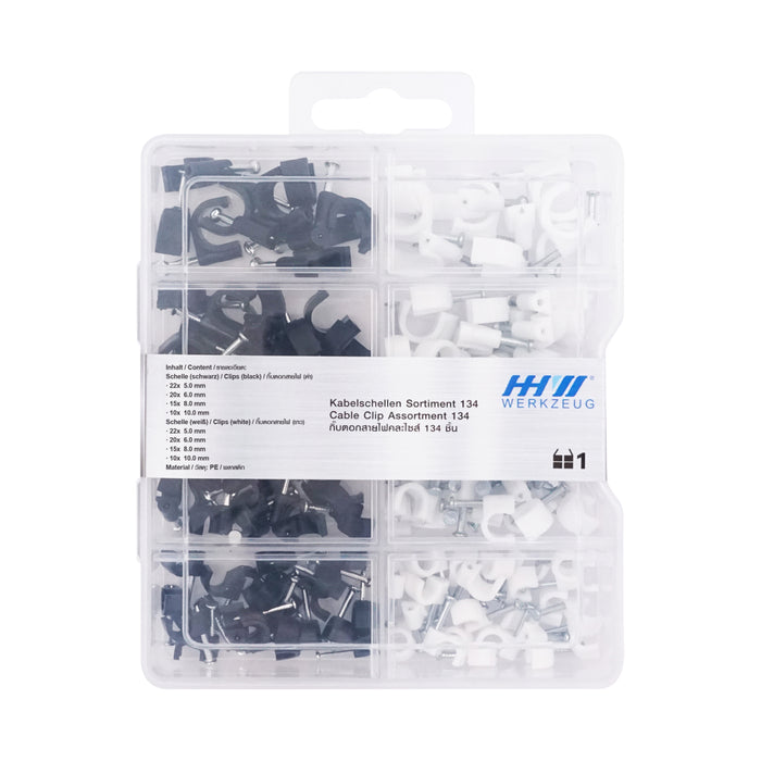 HHW กิ๊บตอกสายไฟคละไซส์ 134 ชิ้น Cable clip assortment 134 20.100020